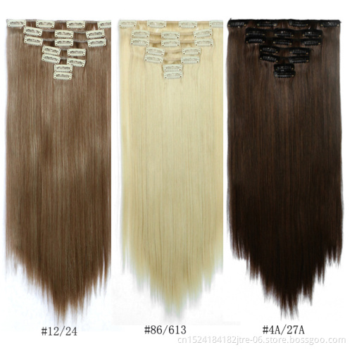 16 clips 7 pieces Long Straight Synthetic Hair Extensions Clips in High Temperature Fiber 21 Colors Clip in Hair in Stock